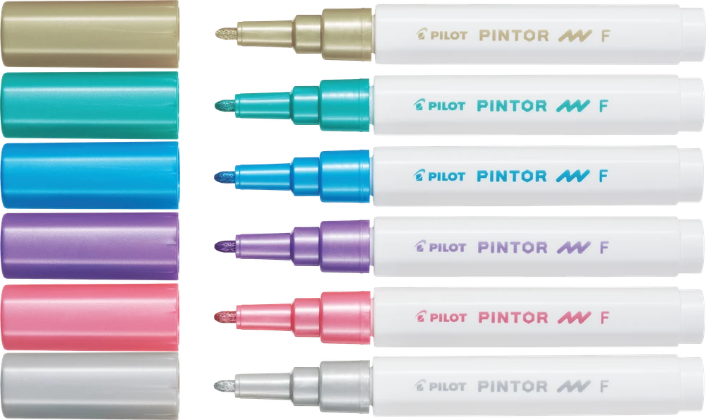 Pilot Pen Permanentinis žymeklis Pultas PINTOR METALLIC 1.0mm, apvali galvutė, 6 sp. komplektas