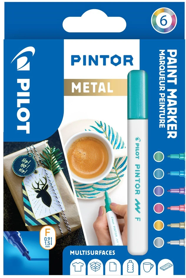 Pilot Pen Permanentinis žymeklis Pultas PINTOR METALLIC 1.0mm, apvali galvutė, 6 sp. komplektas