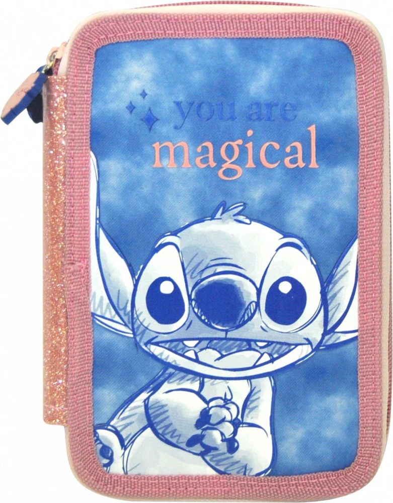 Piórnik Penalas Dviejų skyrių pieštukų dėklas „Stitch“ su priedais