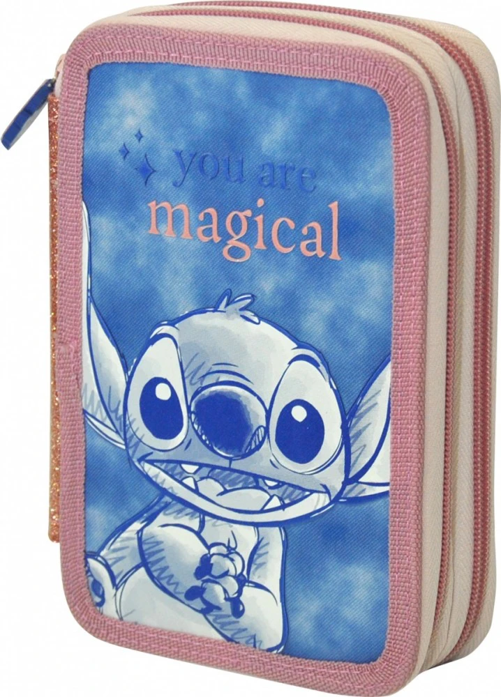 Piórnik Penalas Dviejų skyrių pieštukų dėklas „Stitch“ su priedais