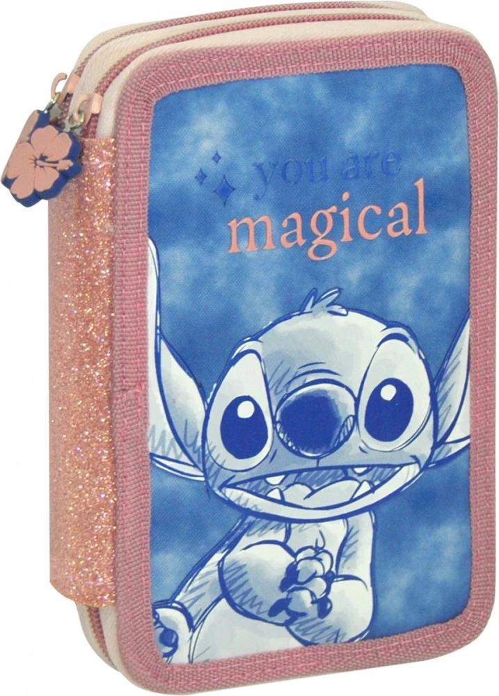 Piórnik Penalas Dviejų skyrių pieštukų dėklas „Stitch“ su priedais