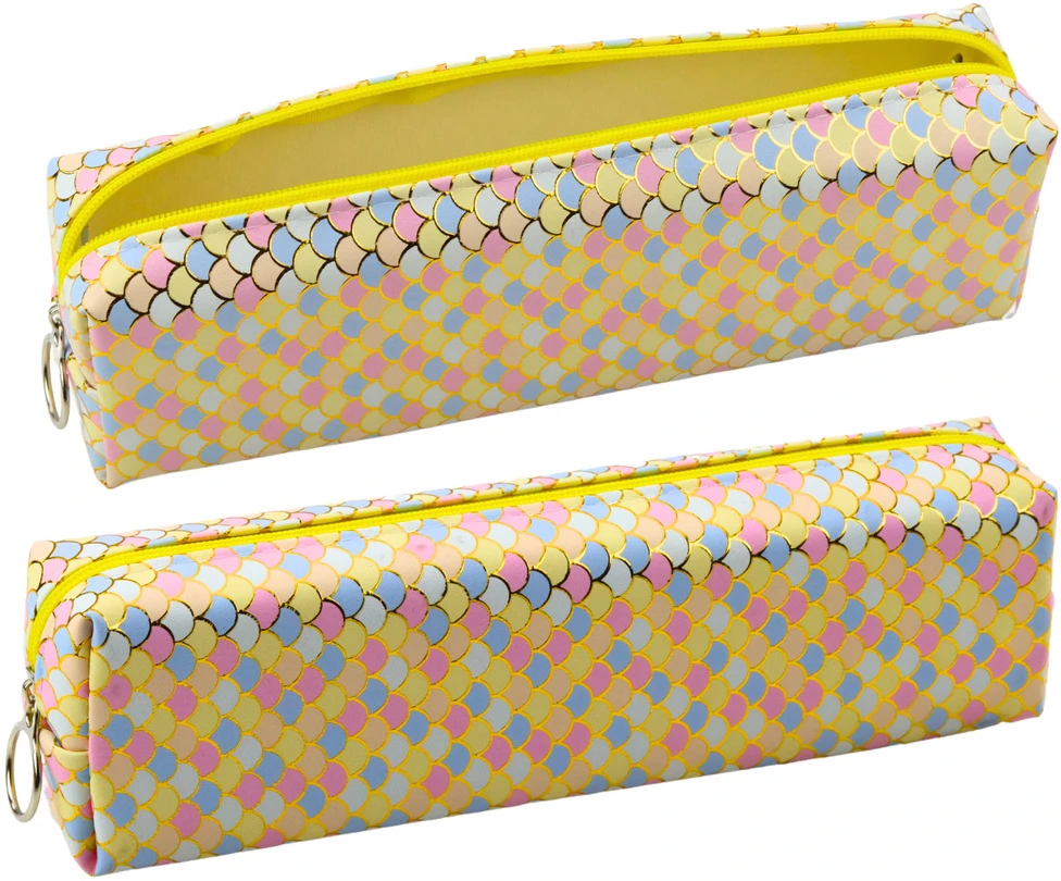 Lean Penalas su žuvies žvynų raštu ir dideliu geltonu užtrauktuku 21x6x4 cm