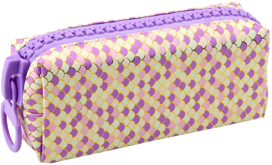 Piórnik Penalas mokyklai su undinės žvynų raštu, didelis užtrauktukas, violetinis, 21x8x6.5 cm