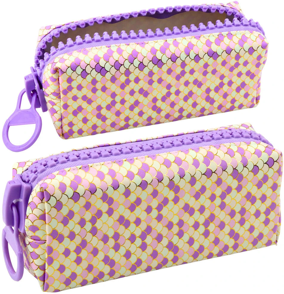 Piórnik Penalas mokyklai su undinės žvynų raštu, didelis užtrauktukas, violetinis, 21x8x6.5 cm