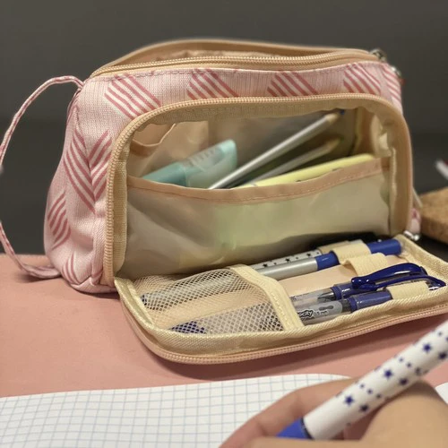 „Maaleo School Pieštukas“ dėklas su dviem skyriais, sulankstomas maišelis vaikams, dviguba rožinė
