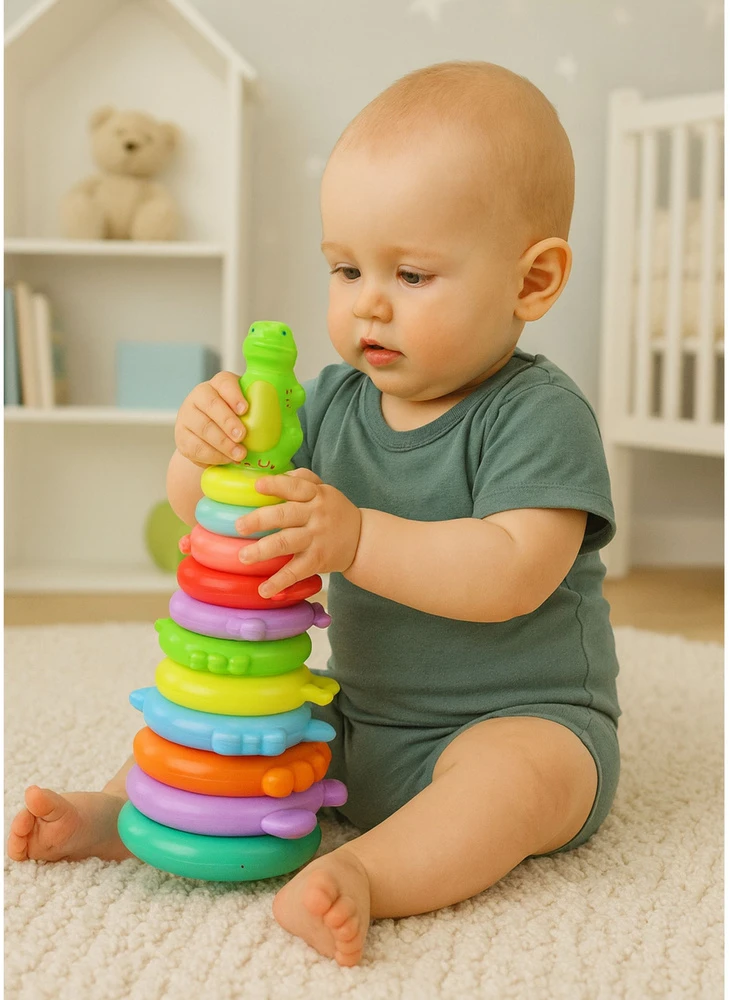 Dėlionė Lean Toys Piramidė su dinozauru ir lipdukais, 12 dalių