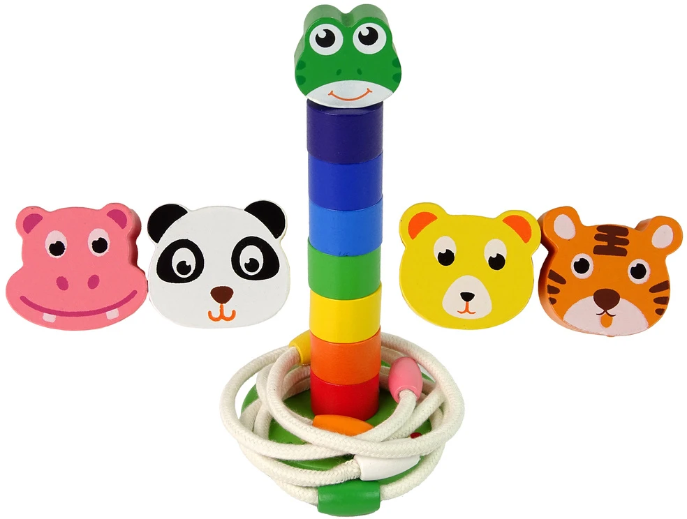 Dėlionė Lean Toys Medinė piramidė su gyvunėliais