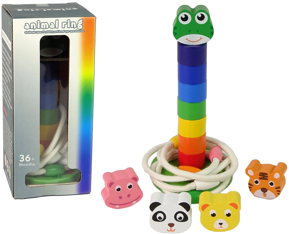 Dėlionė Lean Toys Medinė piramidė su gyvunėliais
