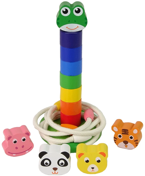 Dėlionė Lean Toys Medinė piramidė su gyvunėliais