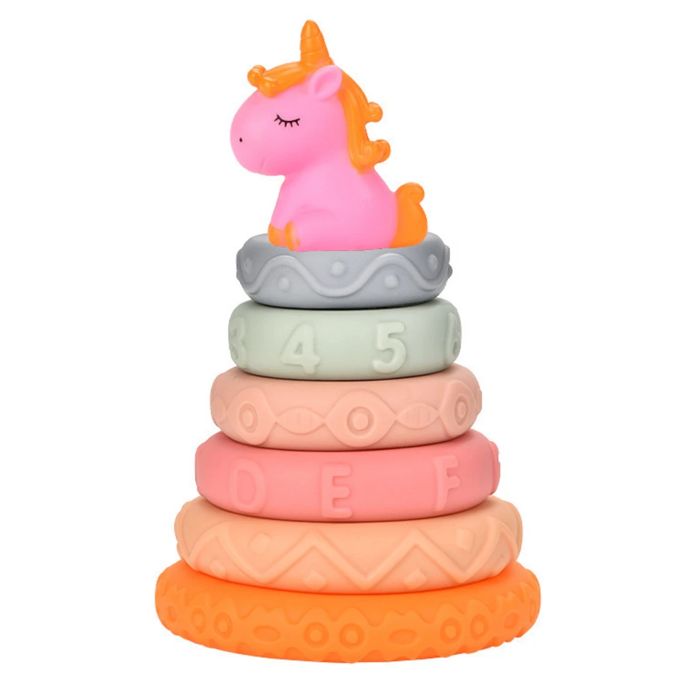 Lean Toys Jutiminė piramidė kūdikiams su vienaragiu, 18 cm
