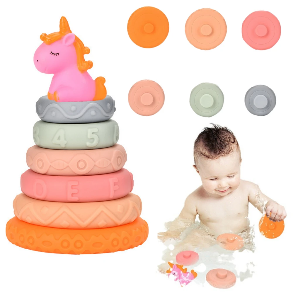 Lean Toys Jutiminė piramidė kūdikiams su vienaragiu, 18 cm