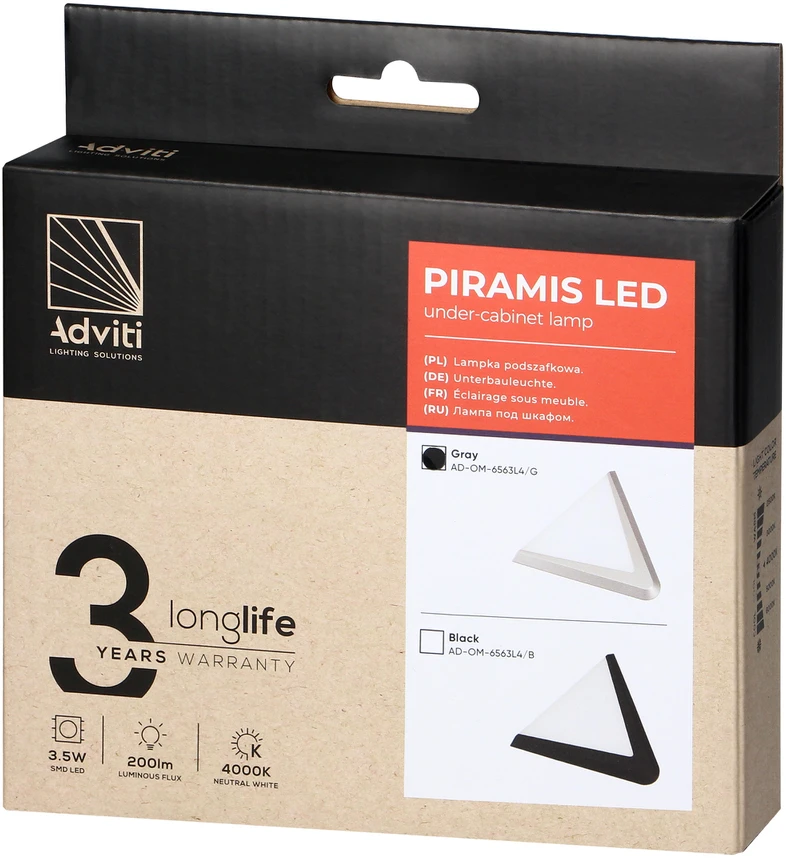 PIRAMIS LED po spintele montuojamas šviestuvas 3,5 W, 200 lm, 4000 K, pilkas