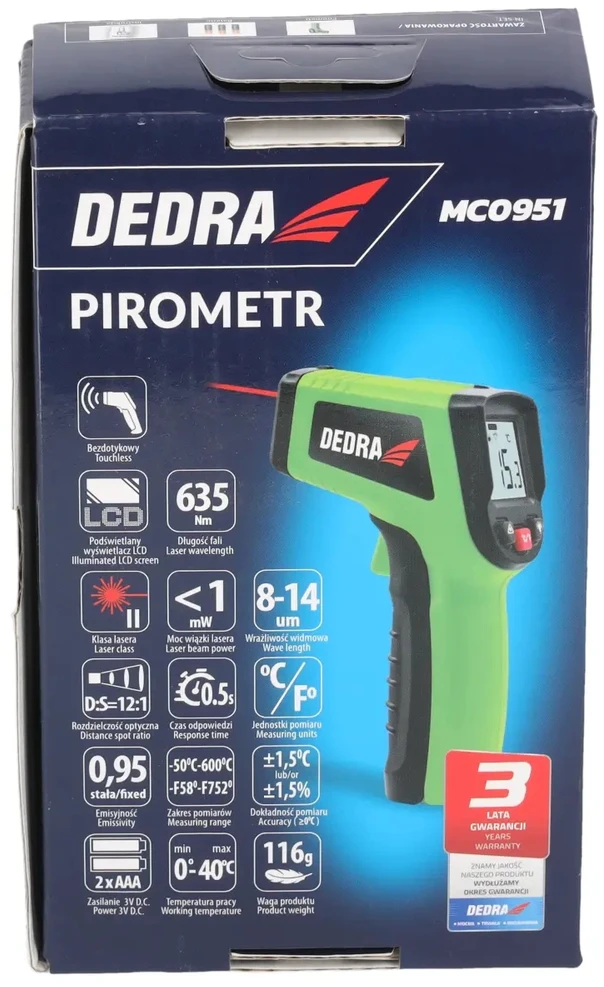 Dedra Nekontaktinis pirometras lazerinis termometras 50C iki 600C