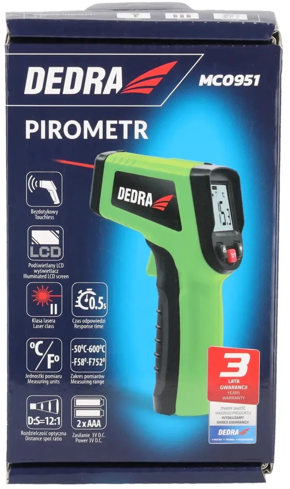 Dedra Nekontaktinis pirometras lazerinis termometras 50C iki 600C