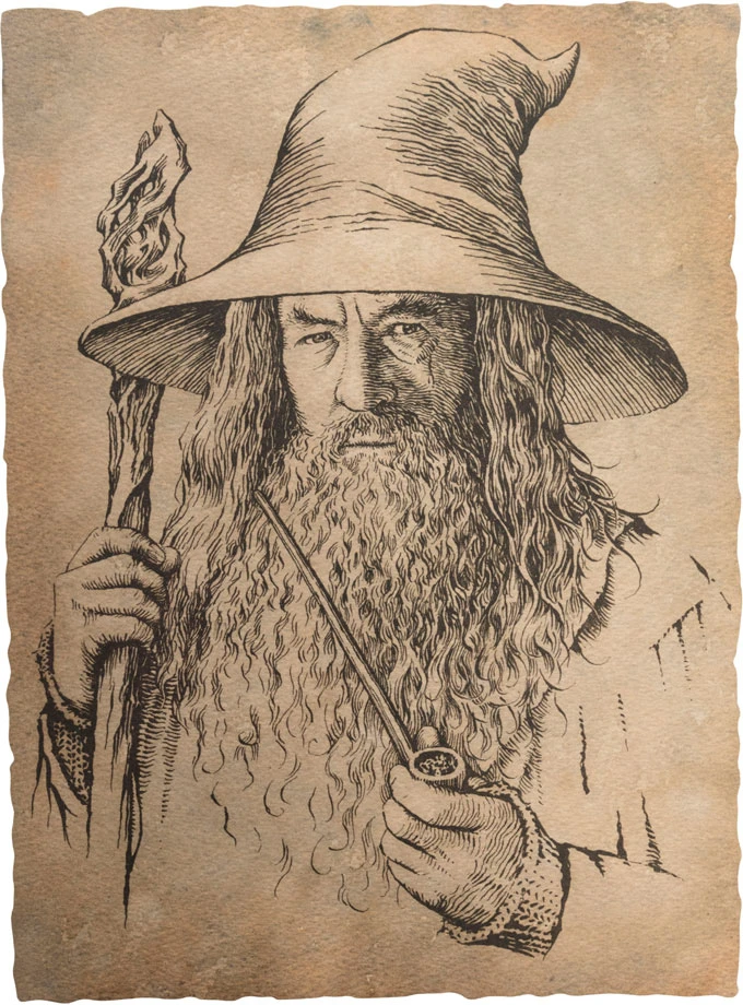 Plakatas Weta Workshop Žiedų valdovo paveikslas „Žiedų valdovas“ – Gandalfo portretas, pilkoji statula