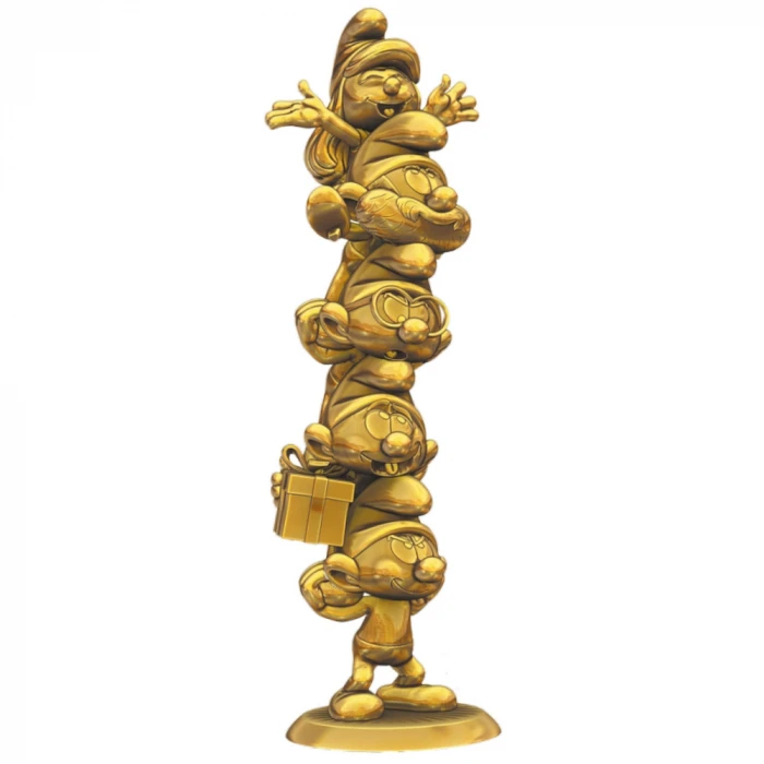 Plastoy Smurfų dervos statula Smurfų kolona Auksinis riboto leidimo 50 cm