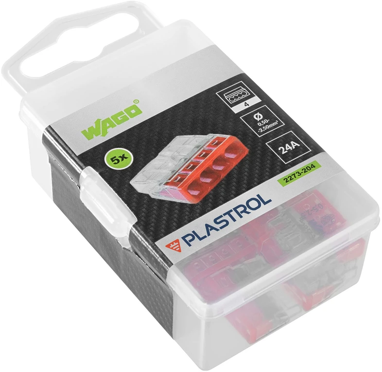 Plastrol Czterokrotna szybkozłączka wago, pudełko plastikowe m box su banderolą 5 vnt.