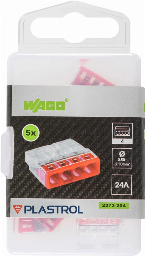 Plastrol Czterokrotna szybkozłączka wago, pudełko plastikowe m box su banderolą 5 vnt.