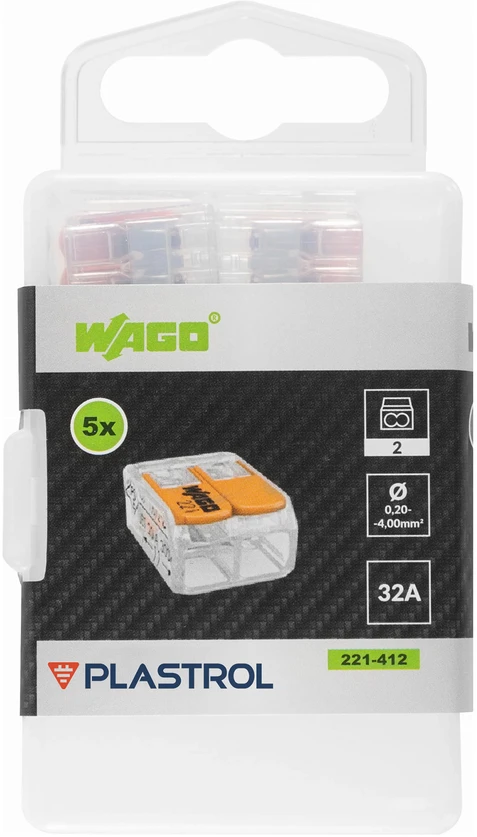 Plastrol Dwukrotna szybkozłączka wago, pudełko plastikowe m box su banderolą 5 vnt.