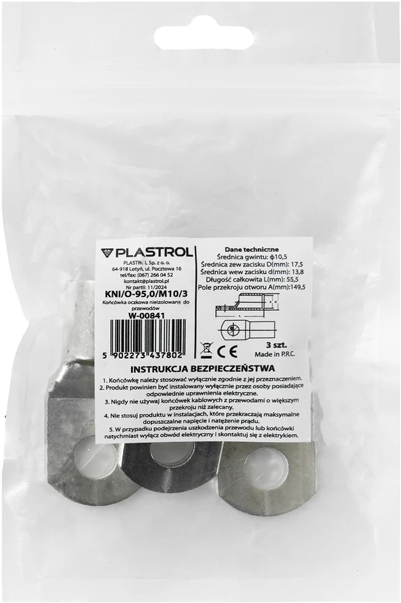 Plastrol Neizoliuota žiedinė antgalė laidams 95,0mm2; m10; 3 vnt.