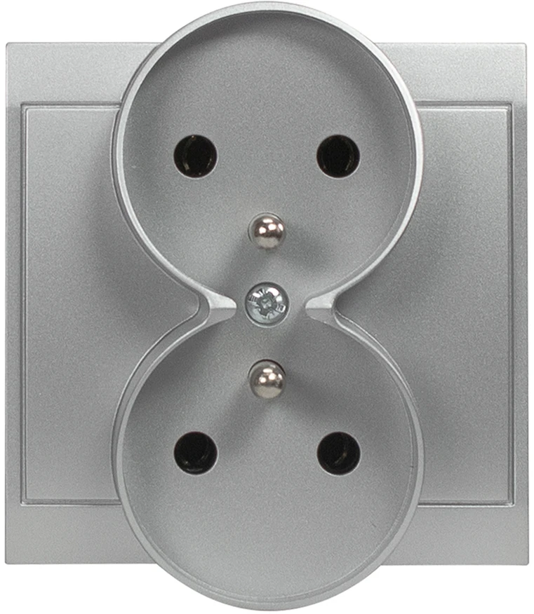 Plastrol Lizdas su kištukiniu lizdu dvigubas -luna- p/t 2x2p+su 16a, 250v rėminės sistemos, sidabrinis