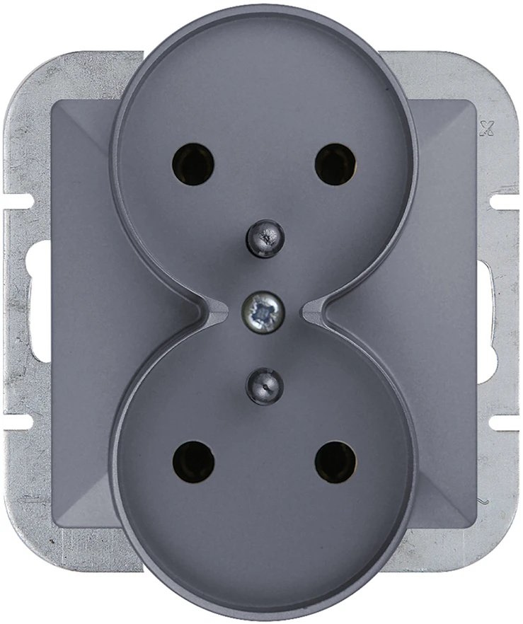 Plastrol Lizdas įmontuojamas dvigubas -perlas- p/t 2x2p+su 16a, 250v rėminėms sistemoms, antracitas