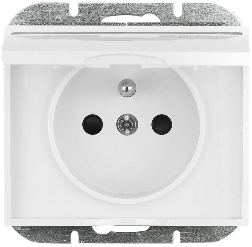 Plastrol Vienvietis kištukinis lizdas -onyx- p/t 2p+su 16a,250v atsparus vandens purslams su dangteliu, balta
