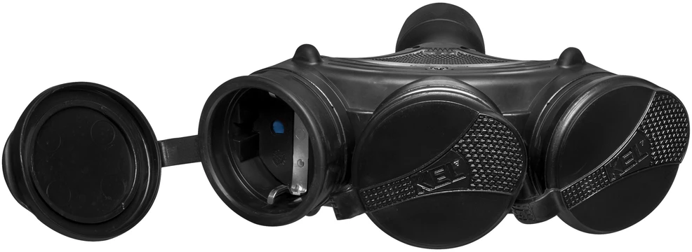 Plastrol Nešiojamas trigubas lizdas su hermetiškais dangteliais ir įžeminimu (atsparus purslams)