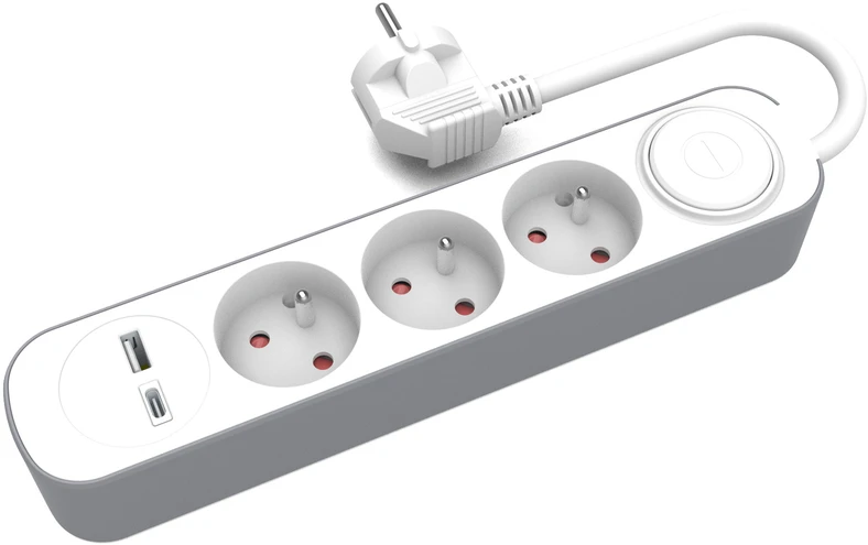 Plastrol 3-jų lizdų ilgintuvas su jungikliu ir USB-A bei USB-C lizdais