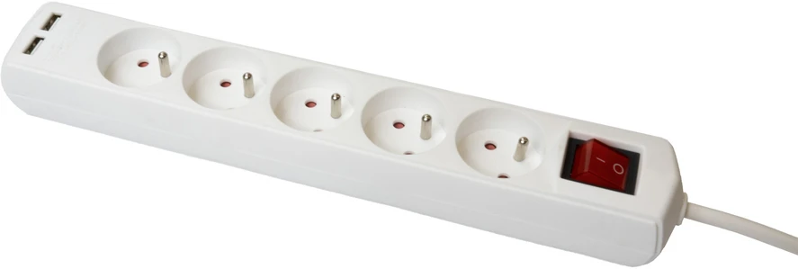 Plastrol Prailgintuvas su šešių lizdų bloku su jungikliu ir USB, eco, 5x2P+U, 10A, 3 m, baltas