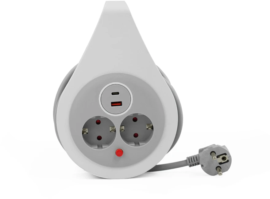 Plastrol Įvyniojamas ilgintuvas 10 m 3×1,5 mm², 16 A, su termine apsauga, 2 kištukiniai lizdai, 1×USB-C, 1×USB-A, Schuko