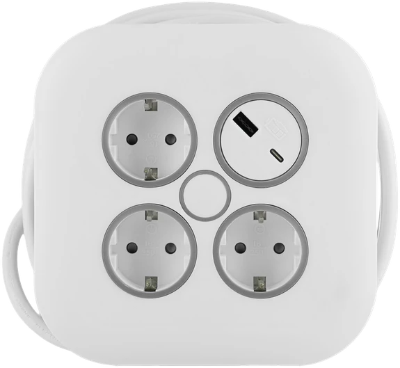 Plastrol Įvyniojamas ilgintuvas 10m 3×1,5mm², 16A, su terminiu apsaugu, 3x kištukiniai lizdai Schuko, 1x USB-C, 1x USB-A