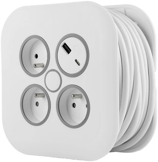 Plastrol Przedłużacz zwijany 10m 3x1mm2, 10a, su zabezpieczeniem termicznym, 3xgniazdo wtyczkowe, 1xusb-c, 1xusb-a