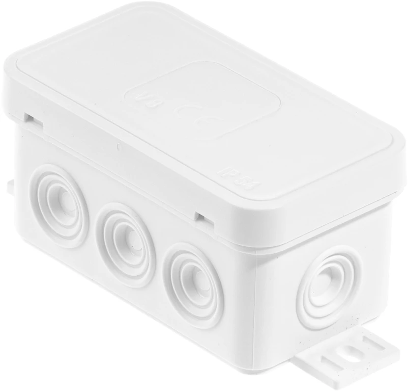 Plastrol Hermetiška įleidžiama dėžutė v8 ip-54 80x45x41 8-ių išėjimų su silpninimo vietomis, balta