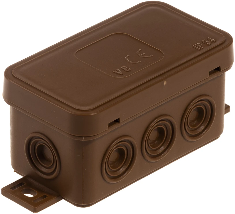 Plastrol Hermetiška įleidžiama dėžutė v8 ip-54 80x45x41 8-jų įvadų su prispaudimais, ruda