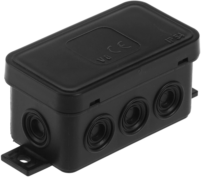 Plastrol Hermetiška paviršiaus montavimo dėžutė v8 ip-54 80x45x41 8-vnt spragtelėjimo su silpninimo vietomis juoda