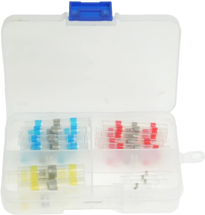 Plastrol Termiškai susitraukiančių greitųjų jungčių su litu rinkinys ztr-c1. diapazonas 0.5mm2 (10 vnt.), 1.5mm2 – (23 vnt.), 2.5mm2 (12 vnt.), 4.0mm2 (5 vnt.).