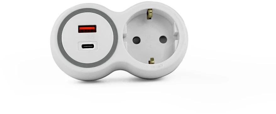 Plastrol Vienkartinis skirstytuvas, 1x kištukinis lizdas su Schuko įžeminimu, 1x USB-A lizdas, 1x USB-C lizdas