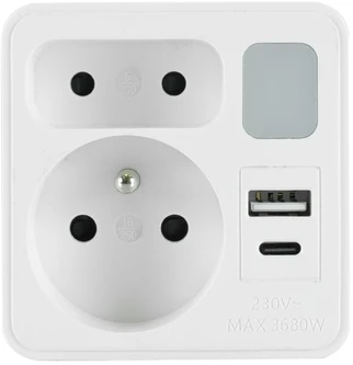 PLASTROL DVIGUBAS ŠAKOTUVAS SU LEMPUTE 1x USB + 1x USB C