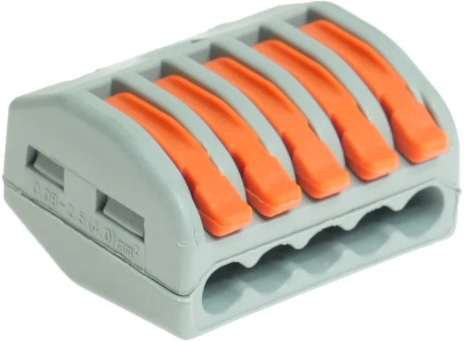 Plastrol Sparčioji jungtis penkiakartė su svirtelėmis, tinka visų tipų laidams, 24 A, 0,2–4 mm², 450 V AC