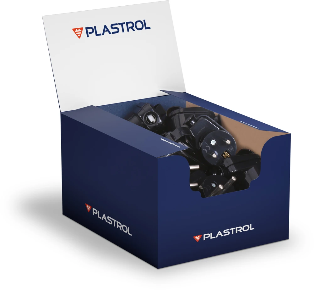 Plastrol Rozbebiamasis kampinis kištukas, 2p+su, 16A, 250V su kilpele, WT-16Z juoda