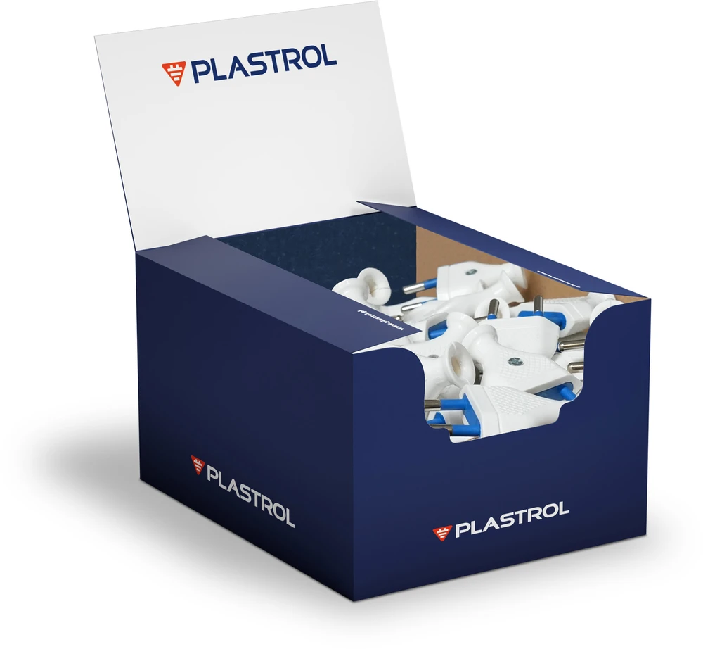 Plastrol Plokščia išardomoji kištukinė jungtis, 2,5 A / 250 V, II izoliacijos klasė, balta