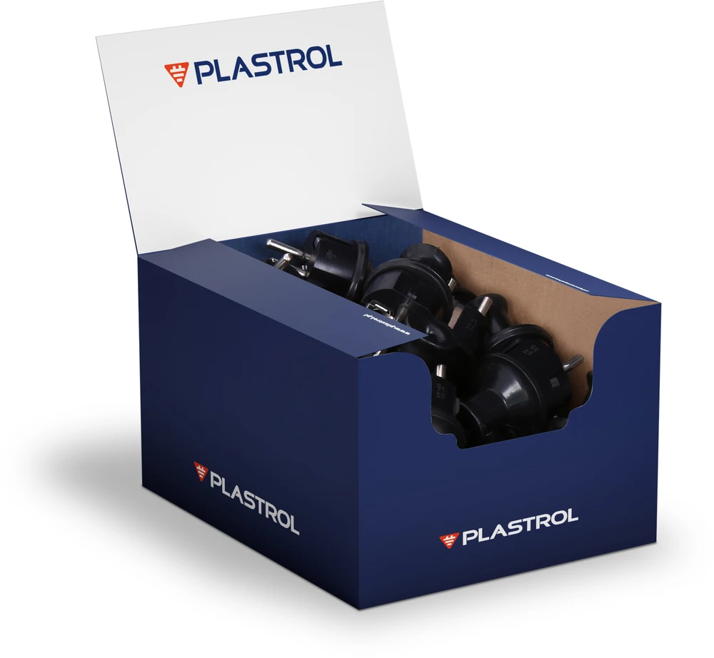Plastrol Kištukas išardomas, tiesus uni-schuko 16 A, 250 V, hermetiškas, WT-40H juoda