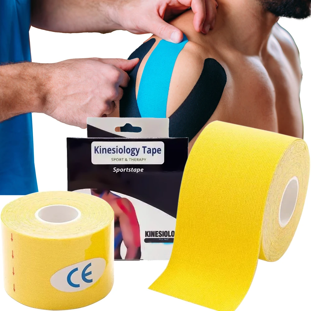 Plastry Kineziologinis teipas, kinesio pleistras 5cmx5m, geltonas