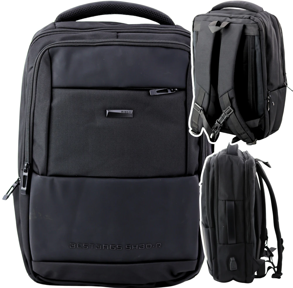 Lean Juodas miesto verslo kuprinė su USB ir krūtinės dirželiu, 26L