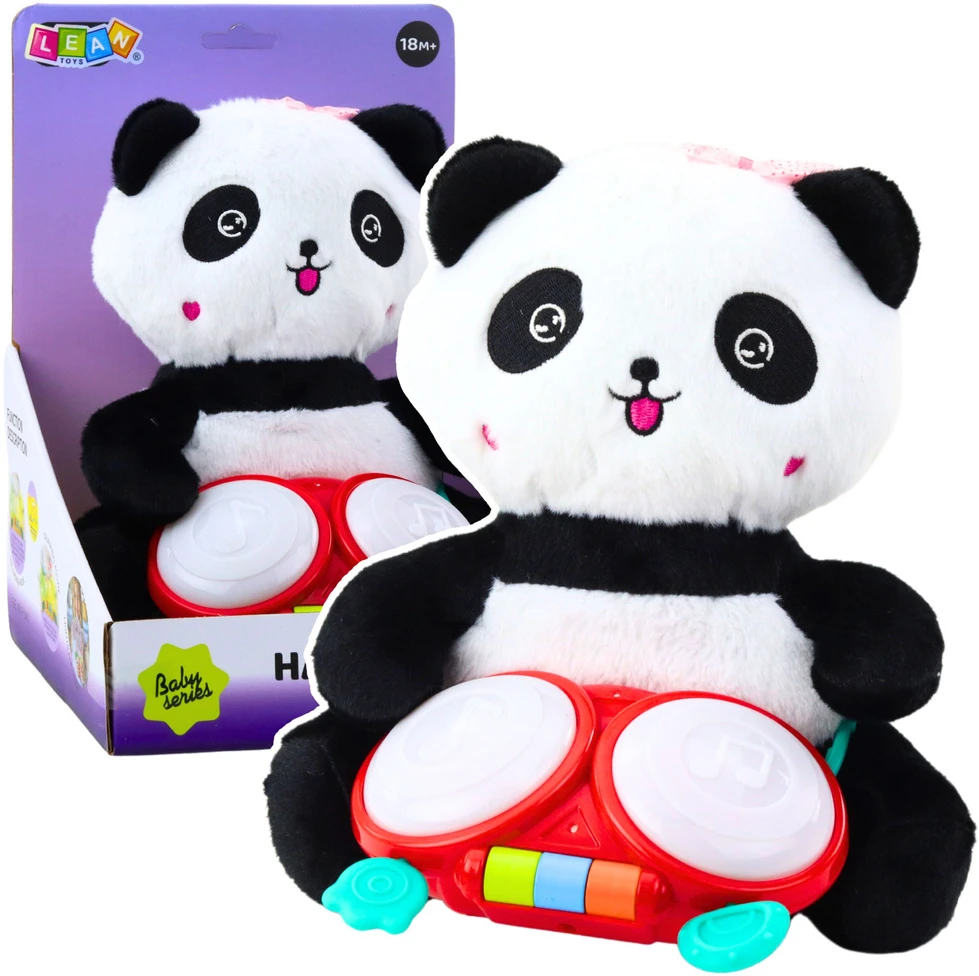 Lean Toys Pliušinė panda su būgnais, interaktyvus žaislas, 26x19.5x19 cm