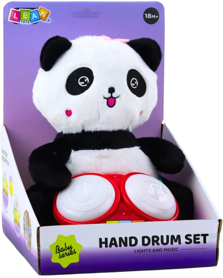 Lean Toys Pliušinė panda su būgnais, interaktyvus žaislas, 26x19.5x19 cm