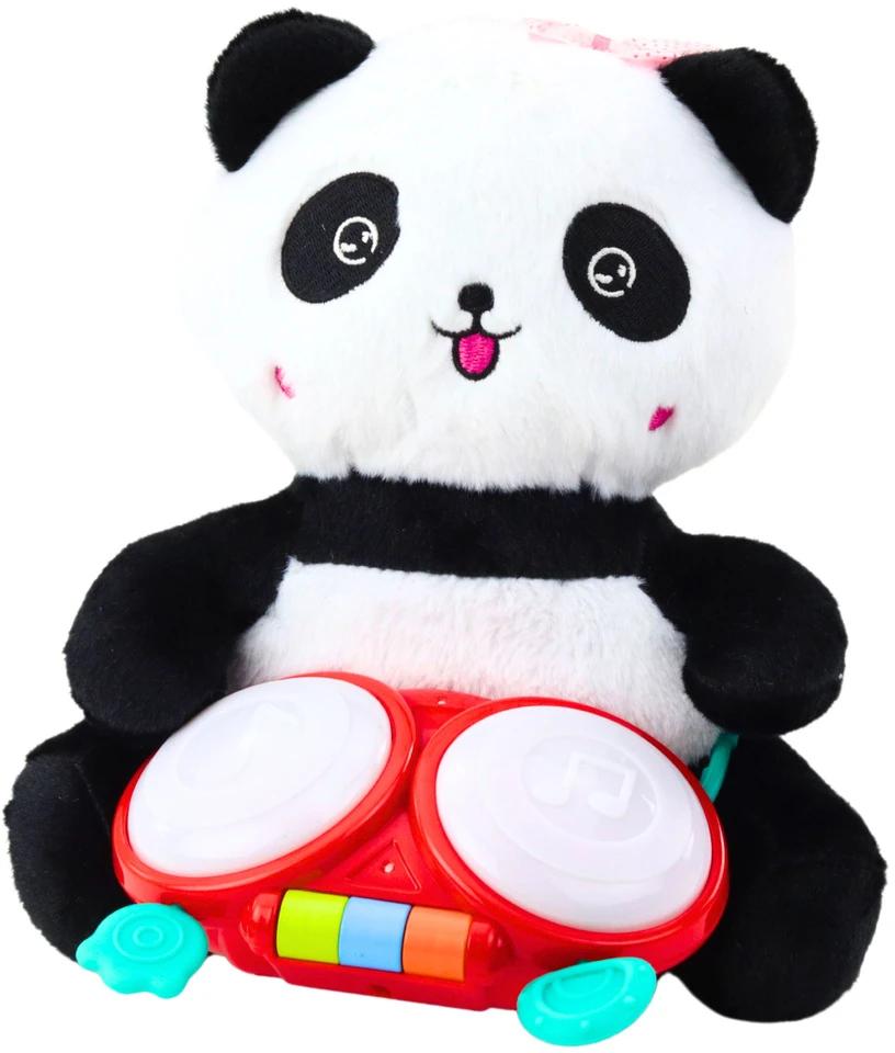Lean Toys Pliušinė panda su būgnais, interaktyvus žaislas, 26x19.5x19 cm