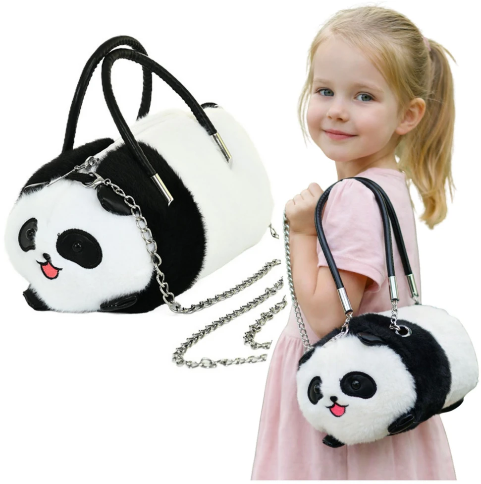 Lean Toys Pliušinė panda rankinė su metaline grandine, 20 cm