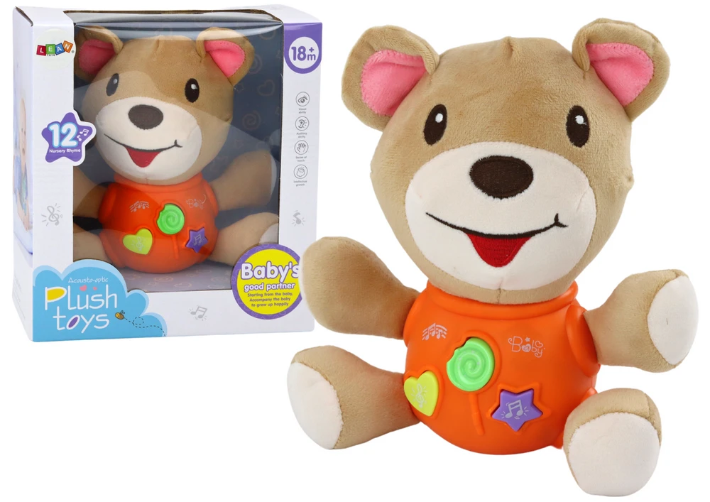 Interaktyvus pliušinis meškiukas Lean Toys su garsais ir melodijomis